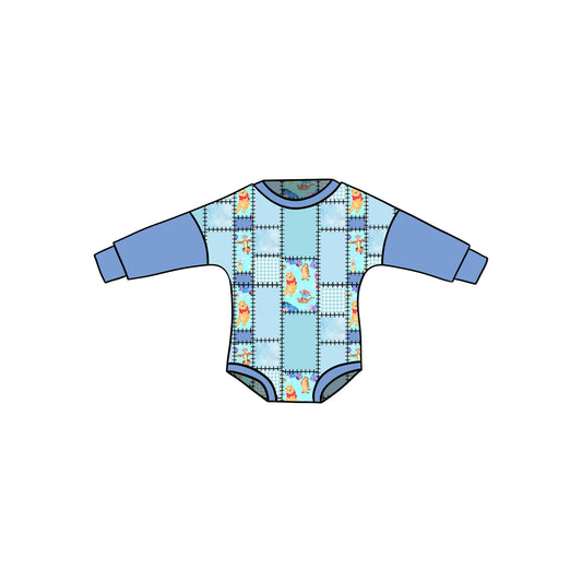 custom cartoon bear blue long sleeve boys romper