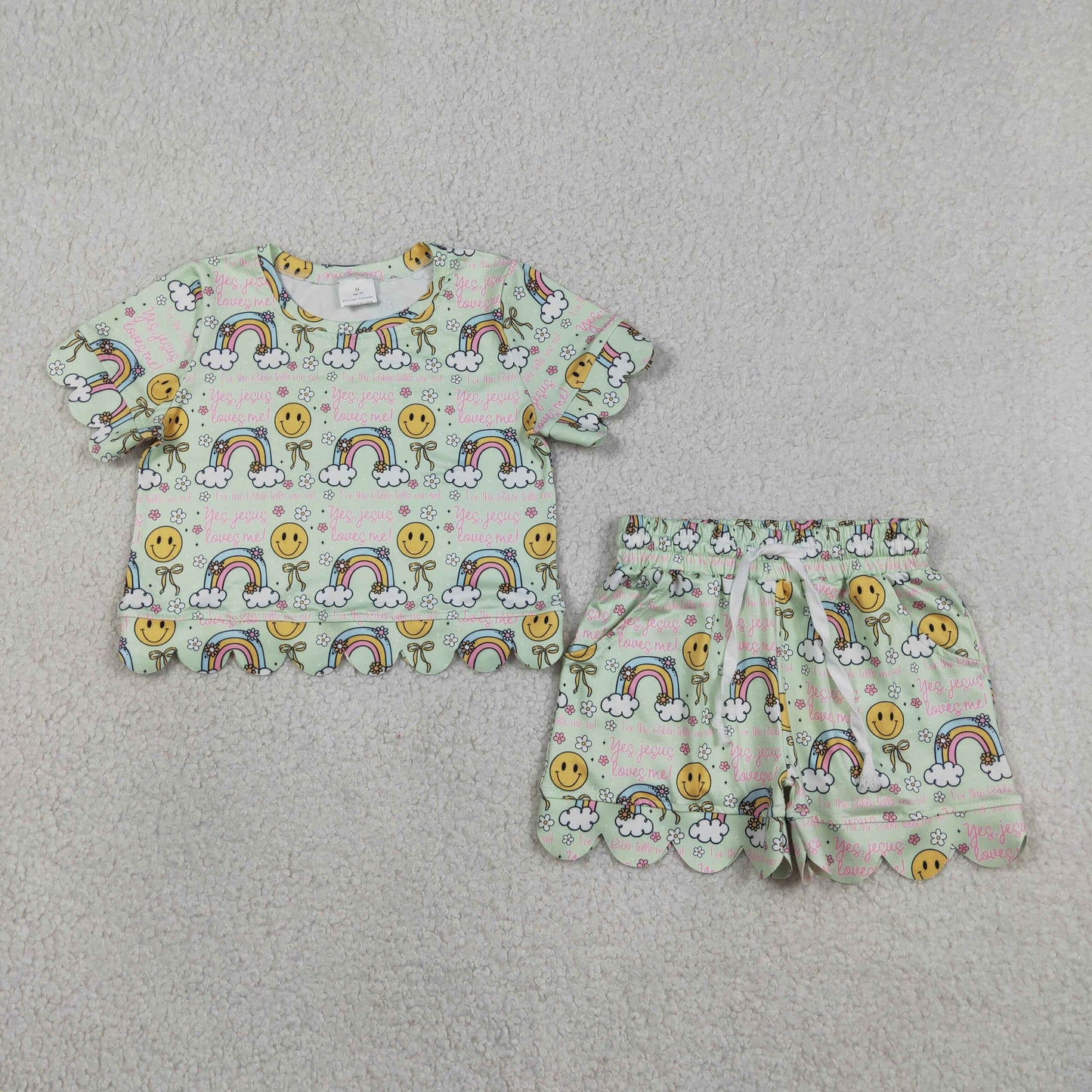 GSSO3283 Smile Rainbow Short Sleeve Shorts Girls Set