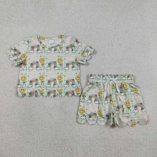 GSSO3283 Smile Rainbow Short Sleeve Shorts Girls Set