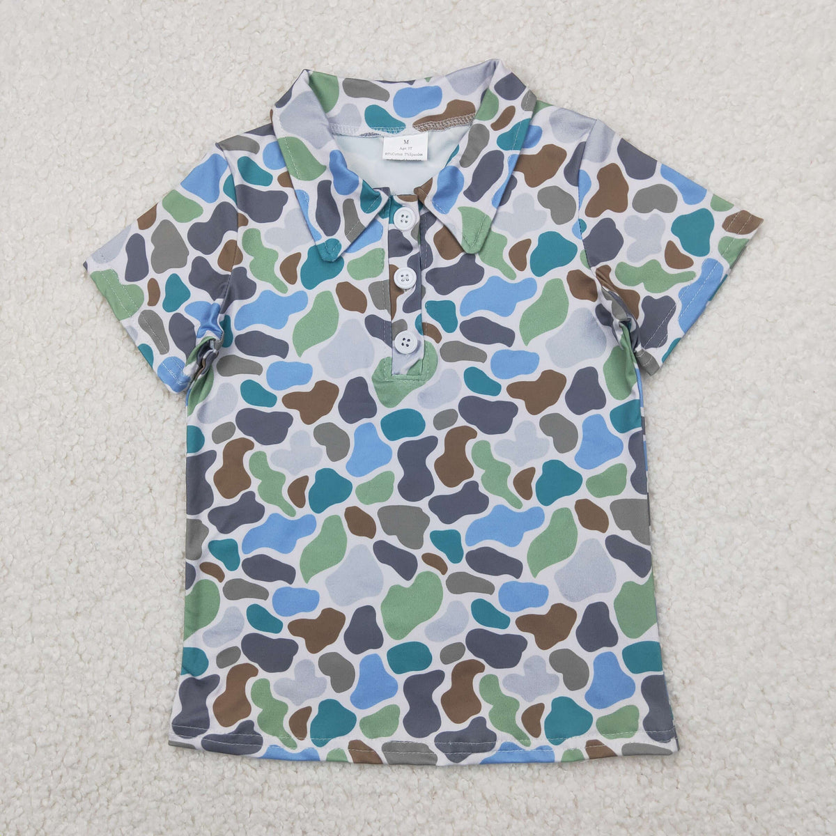 BT1214 hunting blue green camo short sleeve boys top