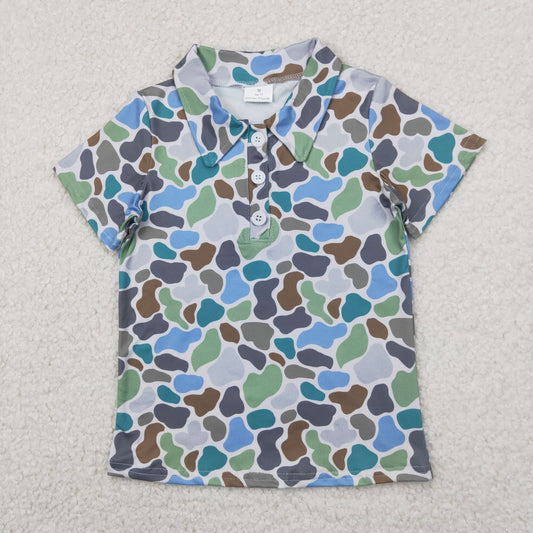 BT1214 hunting blue green camo short sleeve boys top