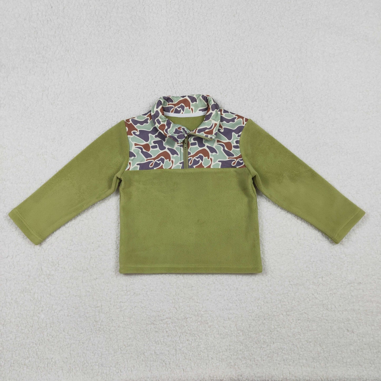 BT1308 sherpa hunting camo green zipper long sleeve boys top