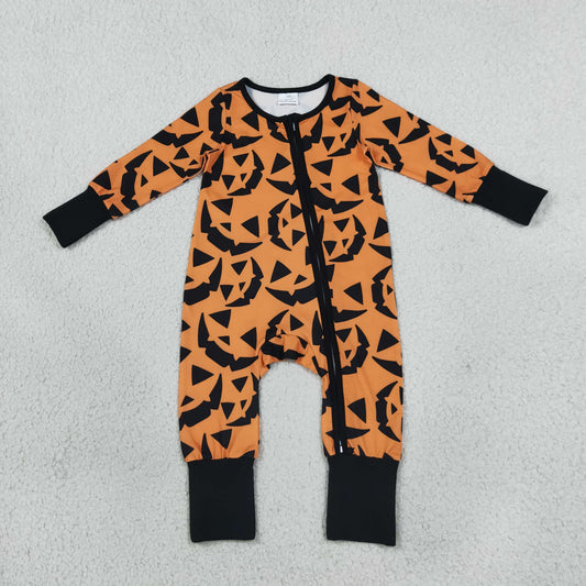 LR3243 Halloween Pumpkin Zipper Long Sleeve Boys Romper