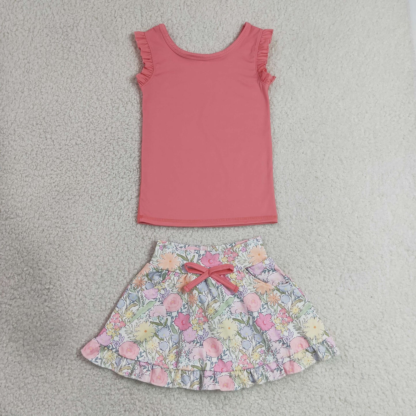 GSD3772 Yoga Pink Sleeveless Flowers Skorts Girls Set