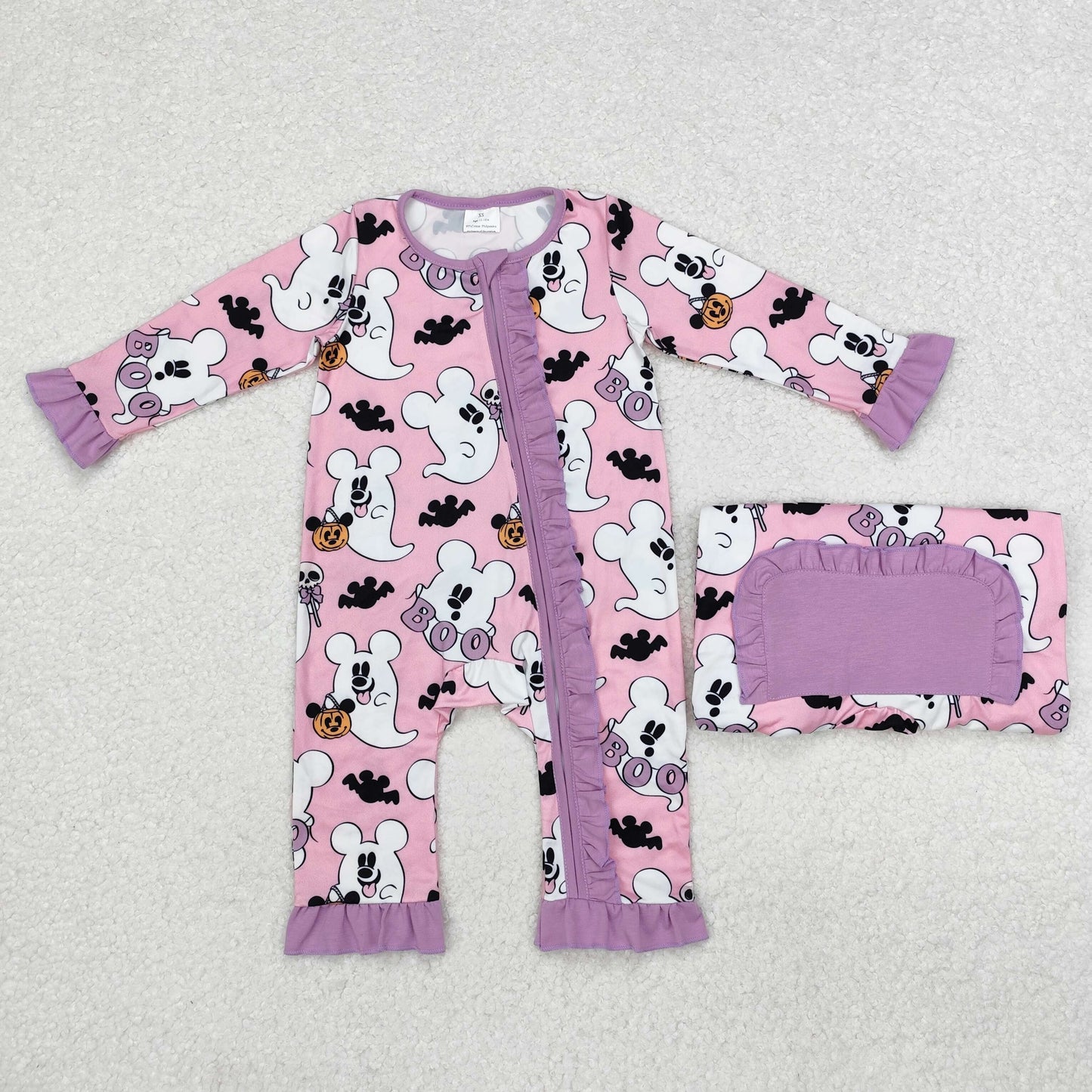 LR1424 Halloween spooky boo pink long sleeve zipper girls romper