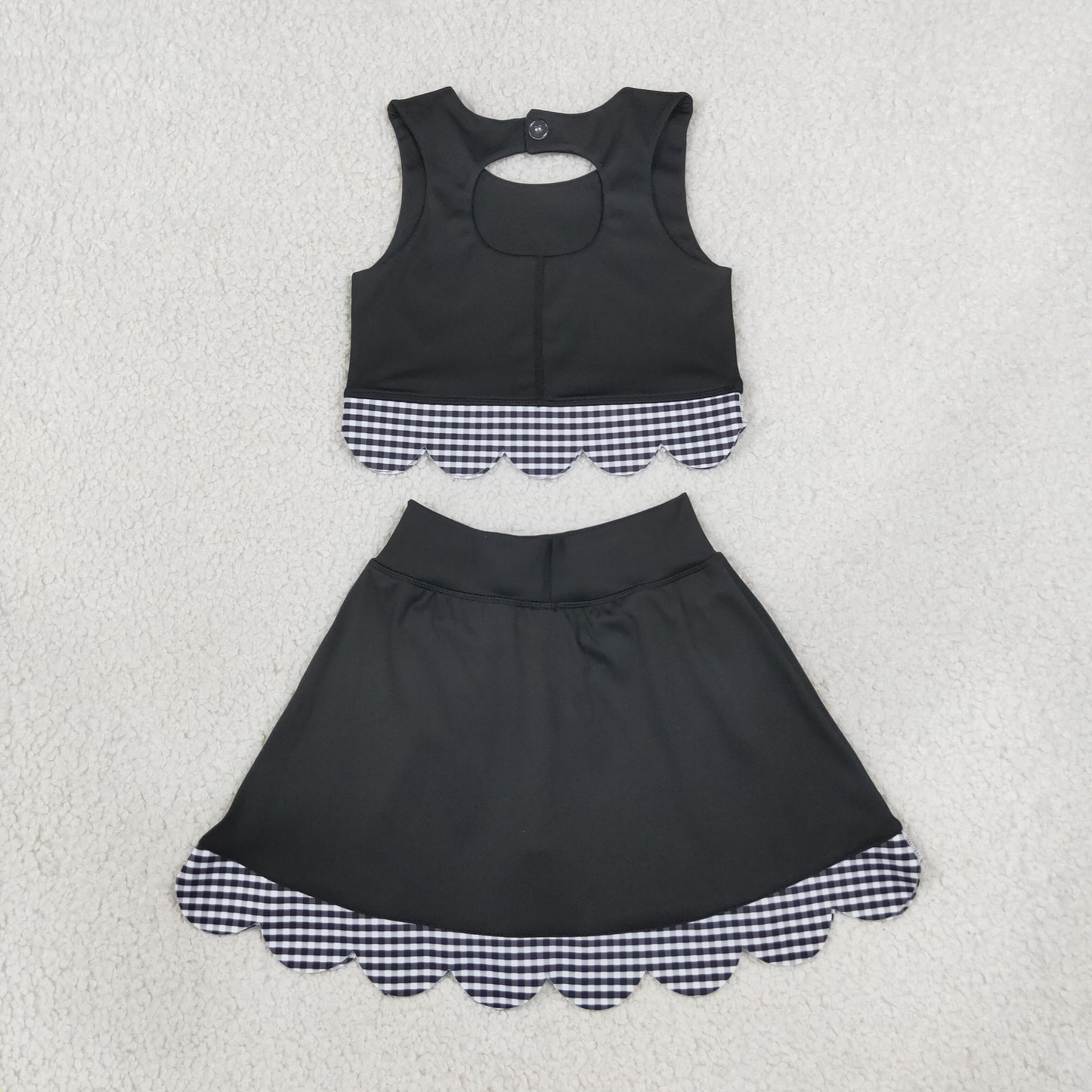 GSD4176 Yoga Scallop Black Sleeveless Bows Skorts Girls Set