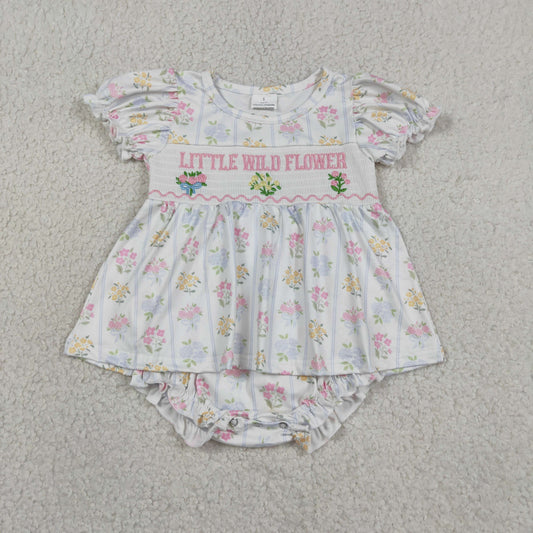 Embroidery Smocked SR3043 little wild flowers short sleeve girls romper