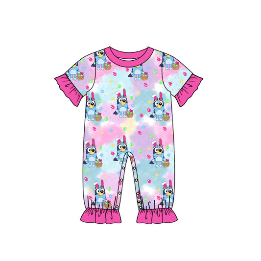 custom Cartoon dog purple short sleeve girls romper