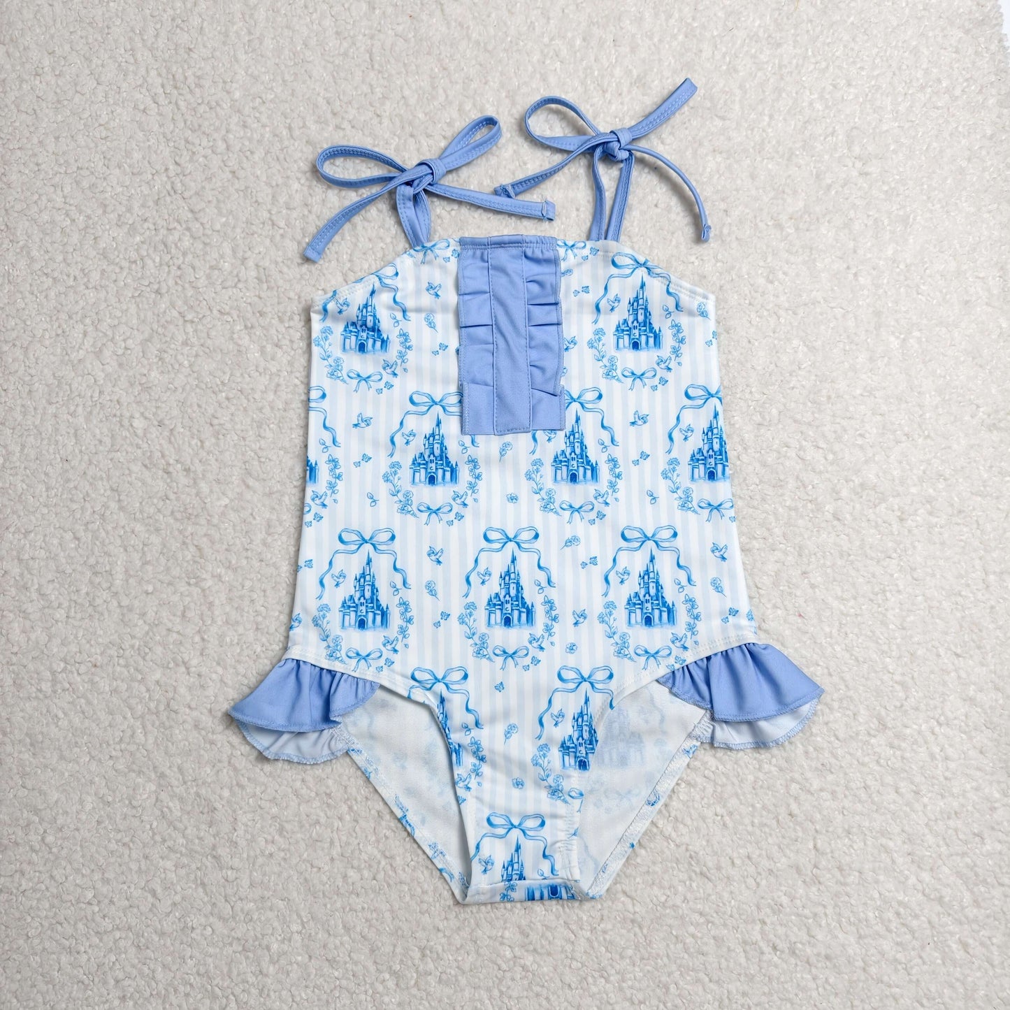 S0753 Blue Castle Bows Girls Swimsuits