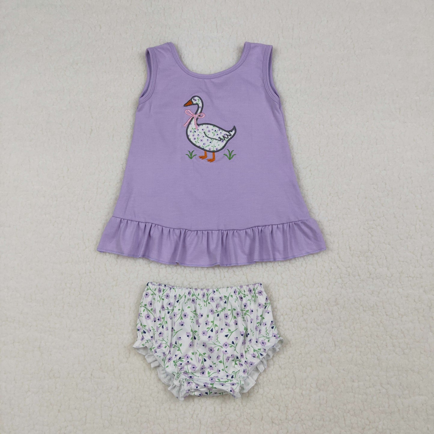 Embroidery GBO0502 Goose Purple Sleeveless Flowers Girls Set