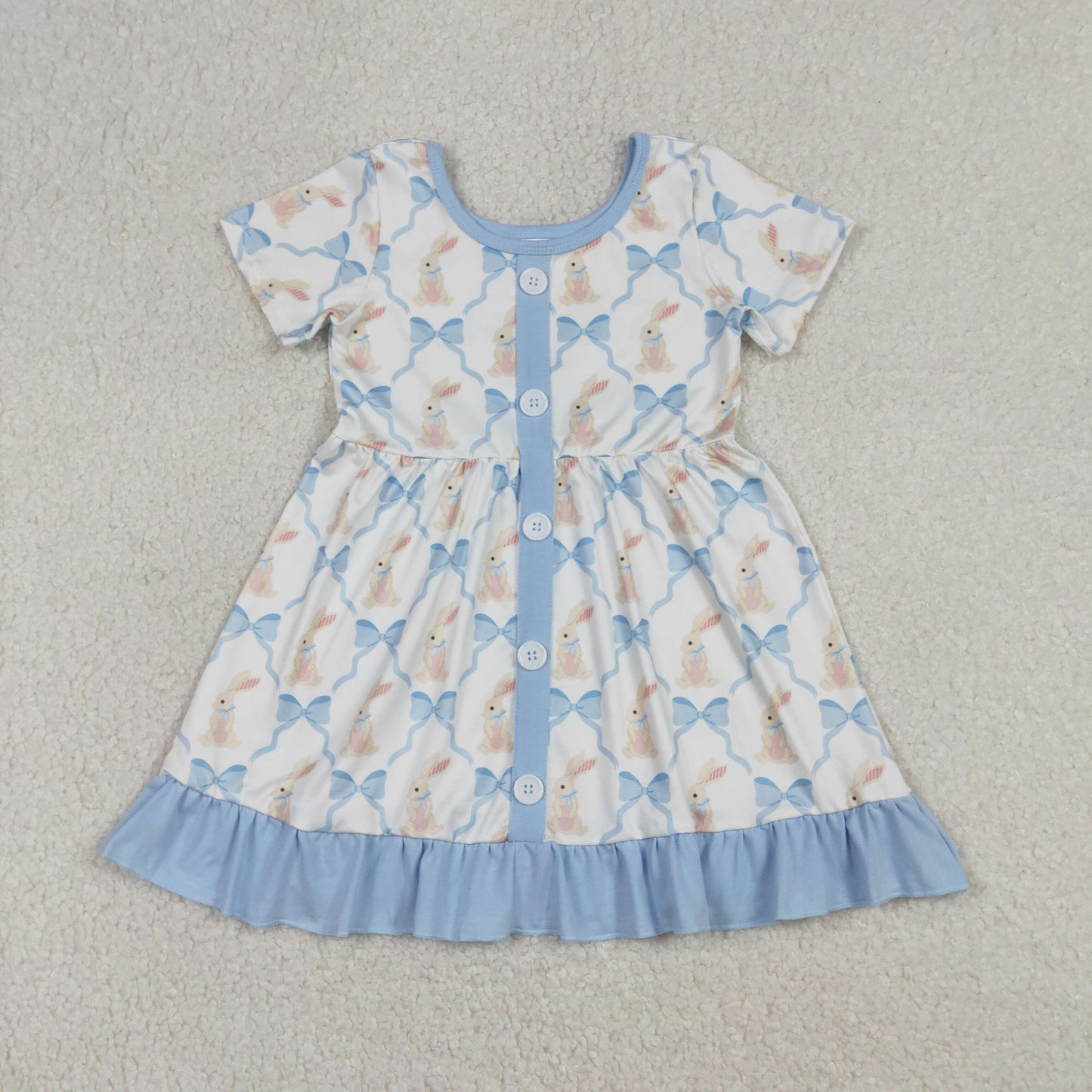 GSD3416 Easter Bunny Rabbit Bows Short Sleeve Girls Dress