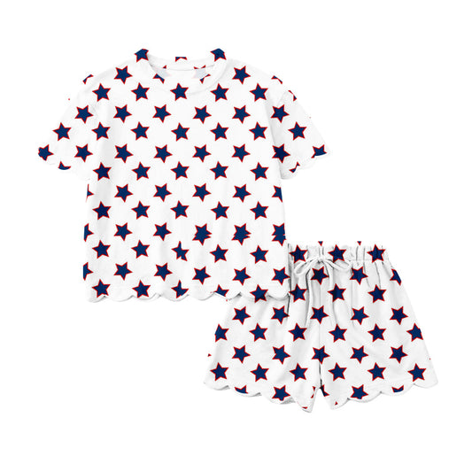 Custom Moq 3 July 4th Star Short Sleeve Shorts Girls Set