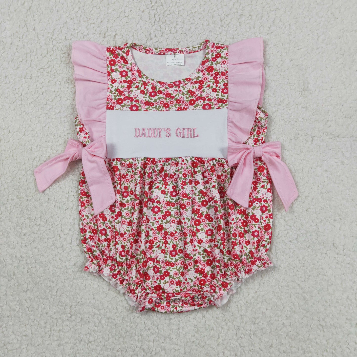 Embroidery SR3940 Daddy's Girl Pink Flowers Flutter Sleeve Girls Romper