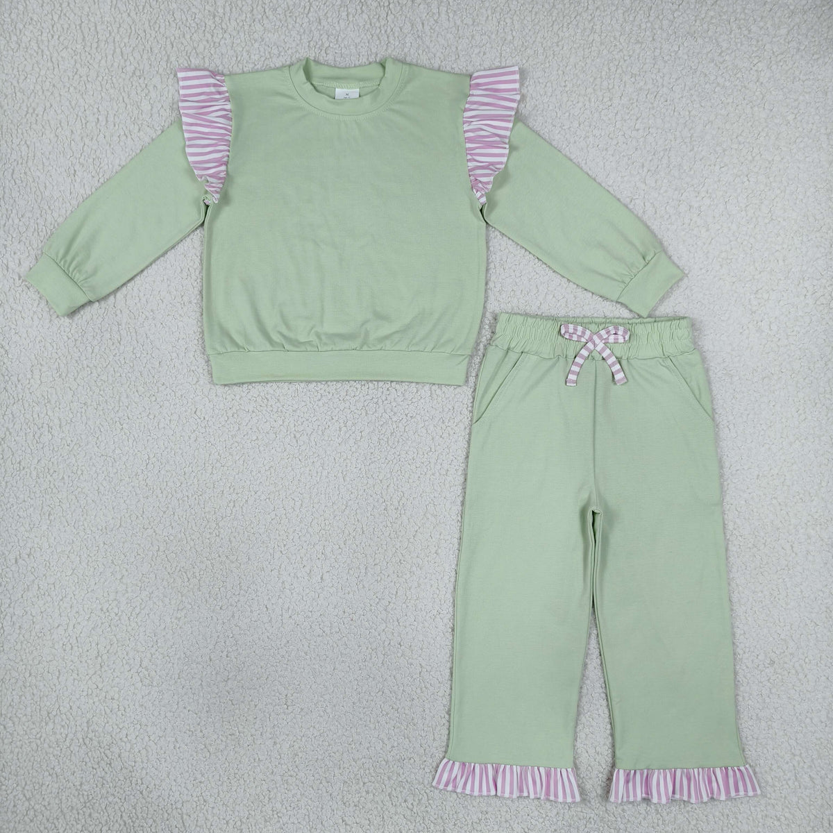 GLP3700 Cotton Green Long Sleeve Pants Girls Set
