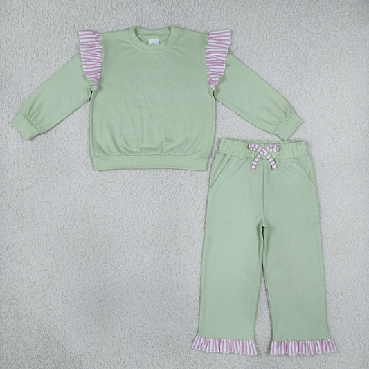 GLP3700 Cotton Green Long Sleeve Pants Girls Set