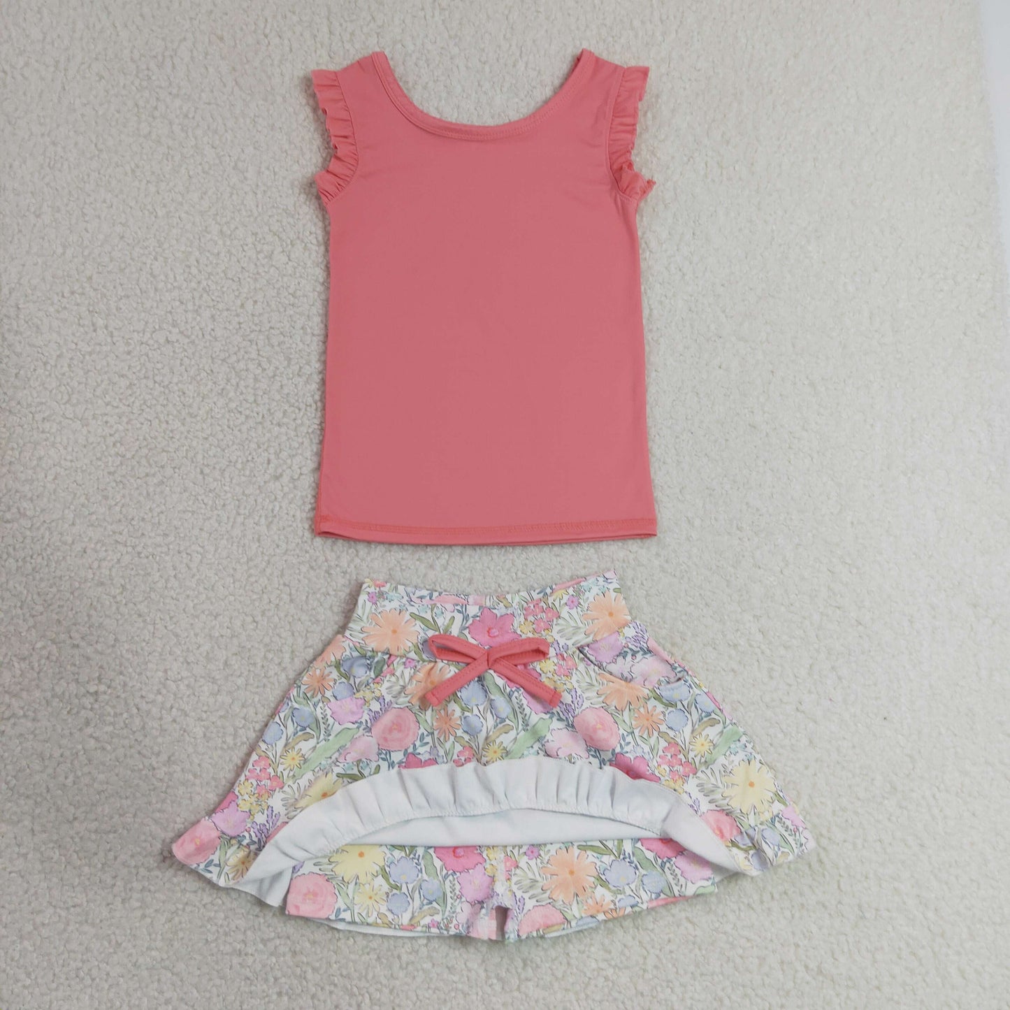 GSD3772 Yoga Pink Sleeveless Flowers Skorts Girls Set