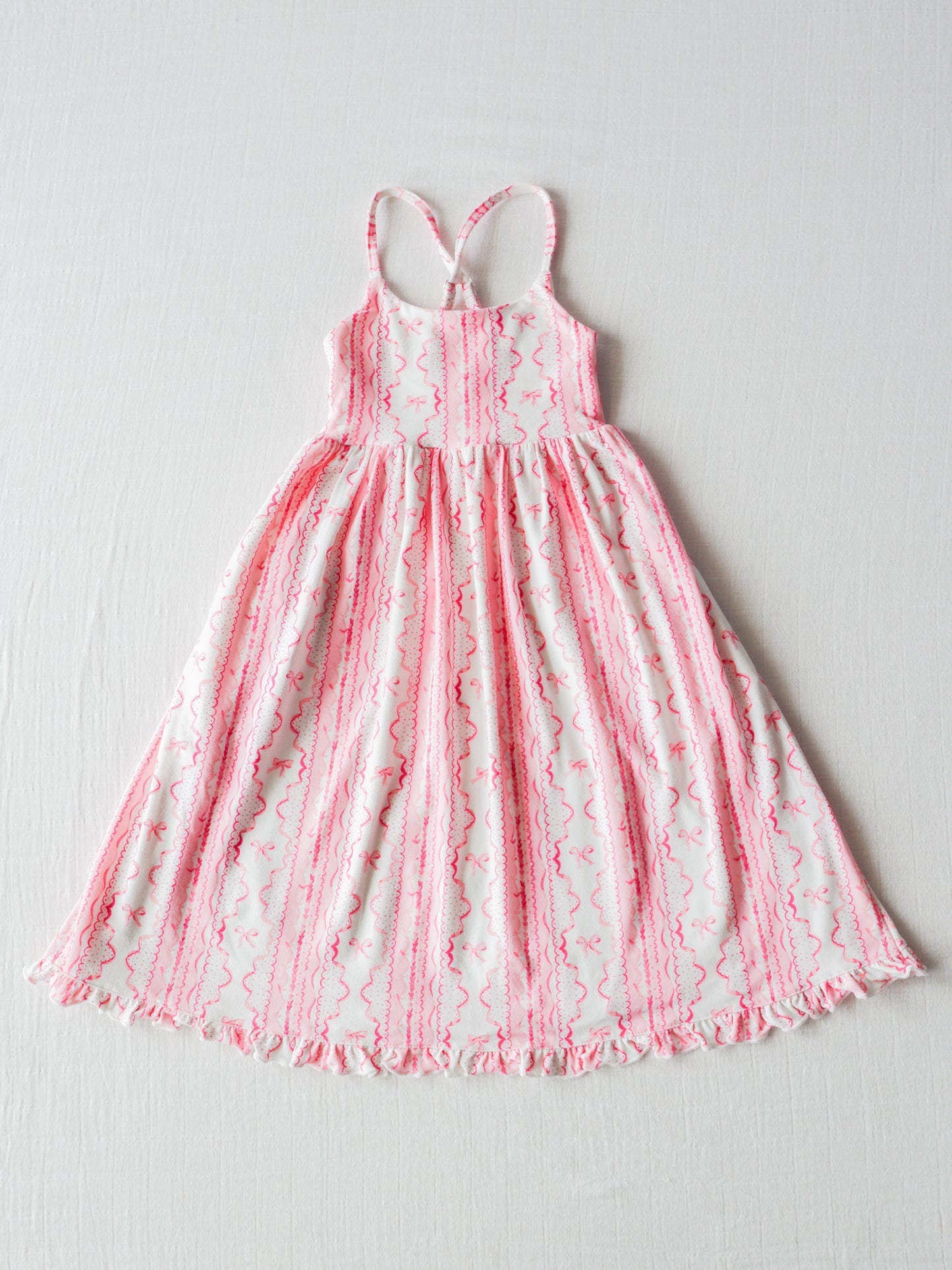 custom pink bow print girls dress Summer (moq 3) tat 6-8 weeks