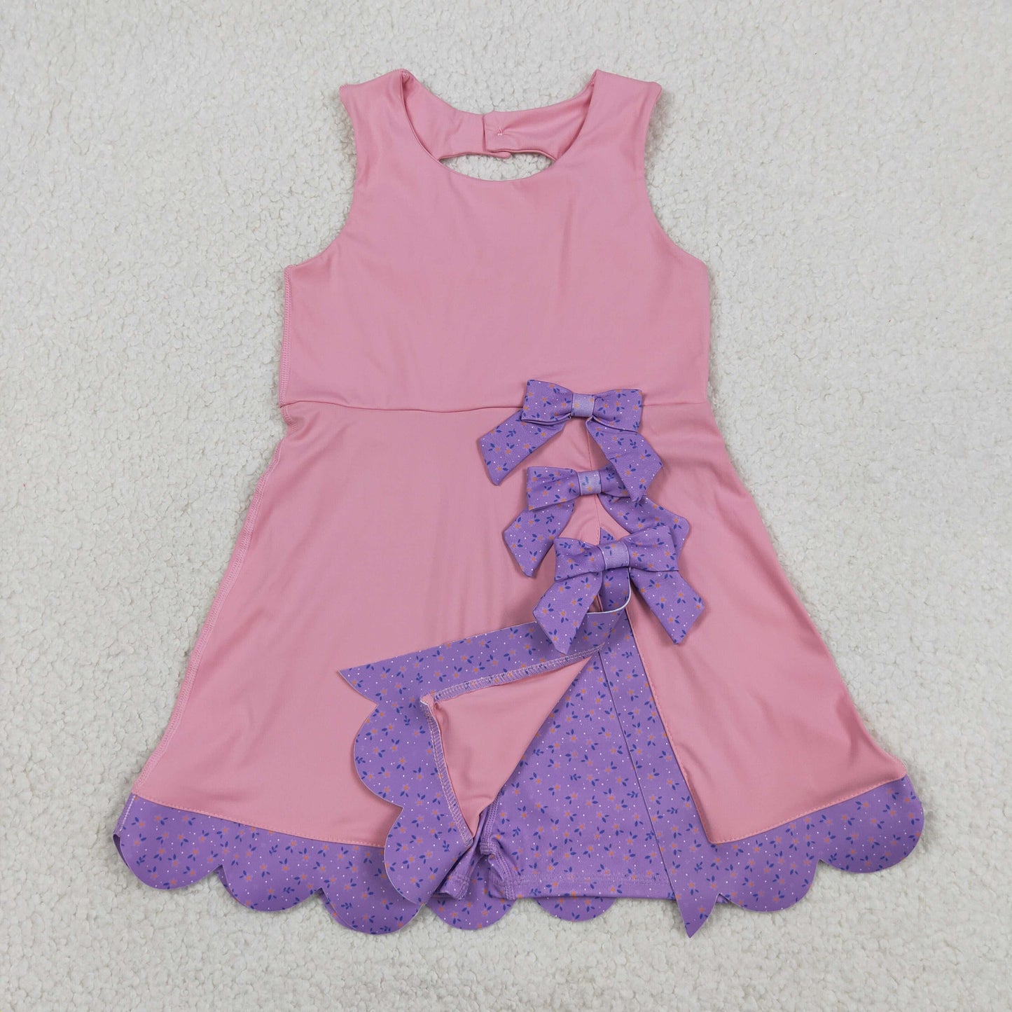 GSD3028 Yoga Pink Bows Sleeveless Girls Dress