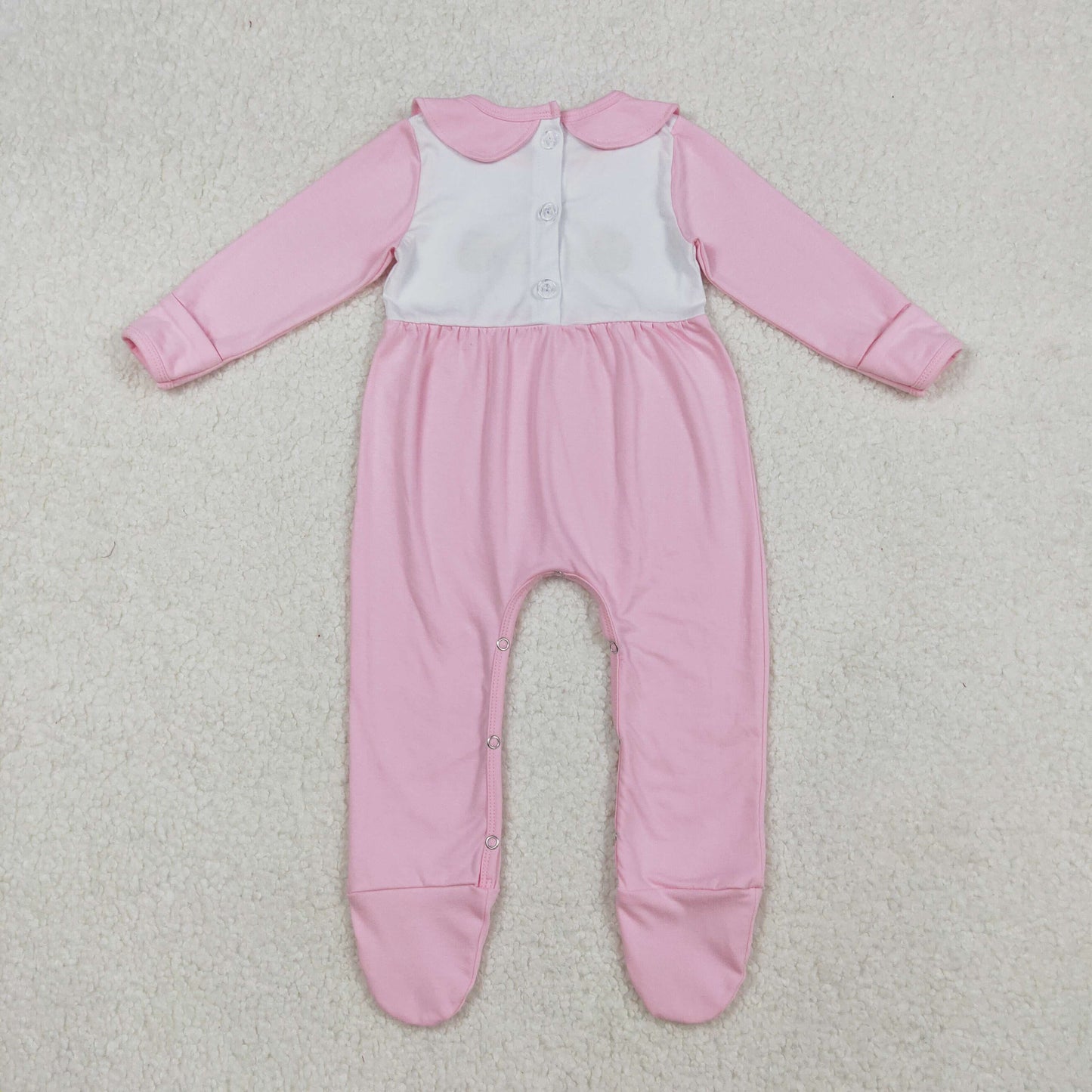 embroidery LR2563 Thanksgiving turkey pumpkin pink long sleeve girls romper