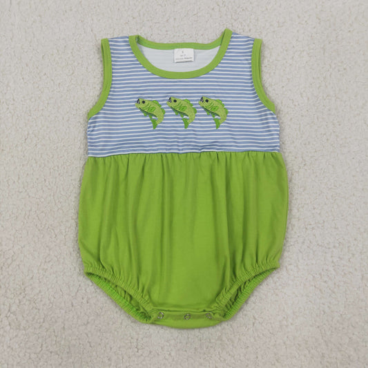 Embroidery SR4139 Fishing Green Sleeveless Boys Romper
