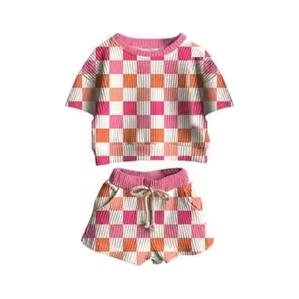 preorder pink checkered short sleeve shorts girls set