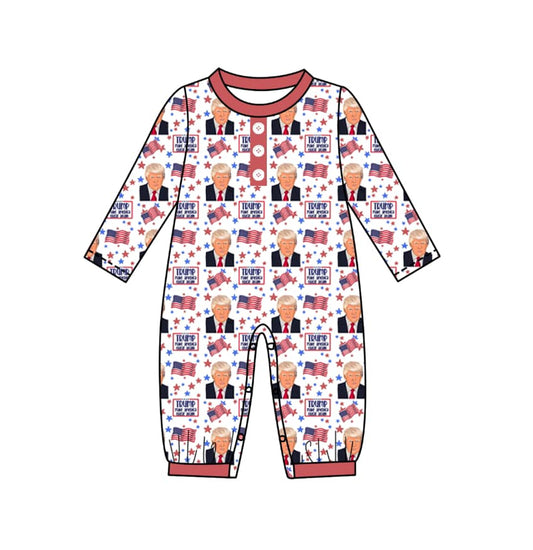 custom Trump flag red long sleeve boys romper