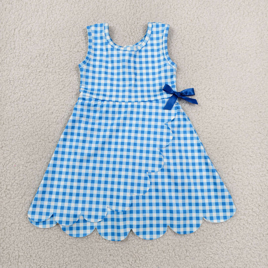 GSD3778 Yoga Blue Checkered Sleeveless Skorts Girls Dress