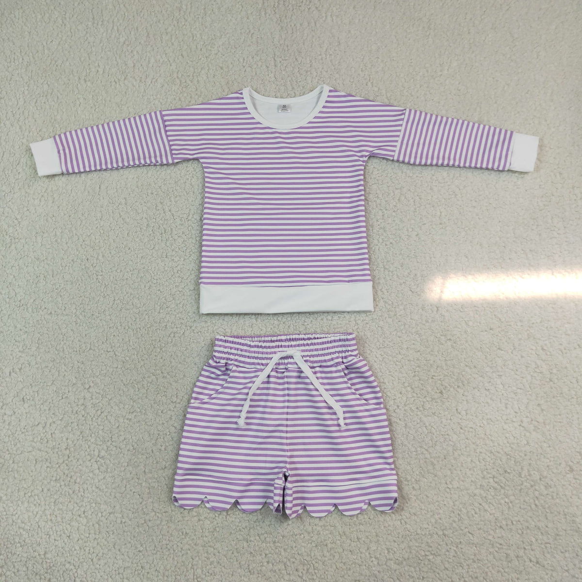 GLS0155 Yoga Purple Striped Long Sleeve Shorts Girls Set