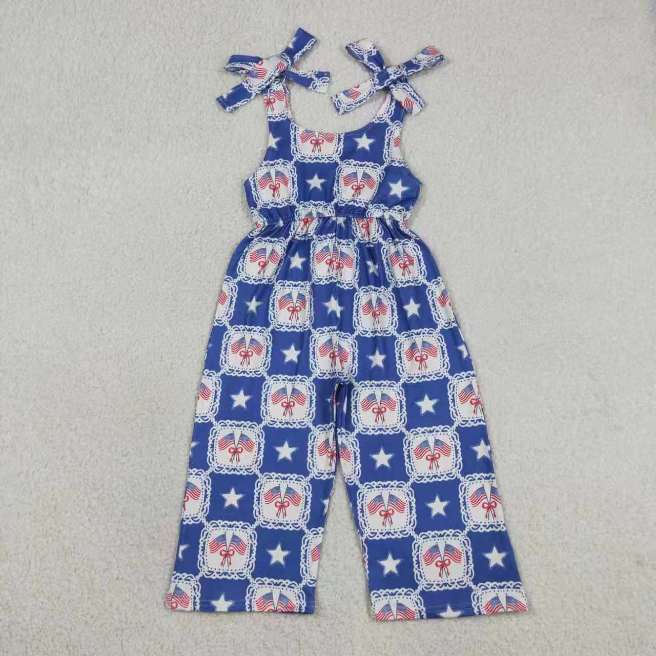 July 4th Flag Bow Blue Jumpsuits/Dress  RTS Sibling Clothes