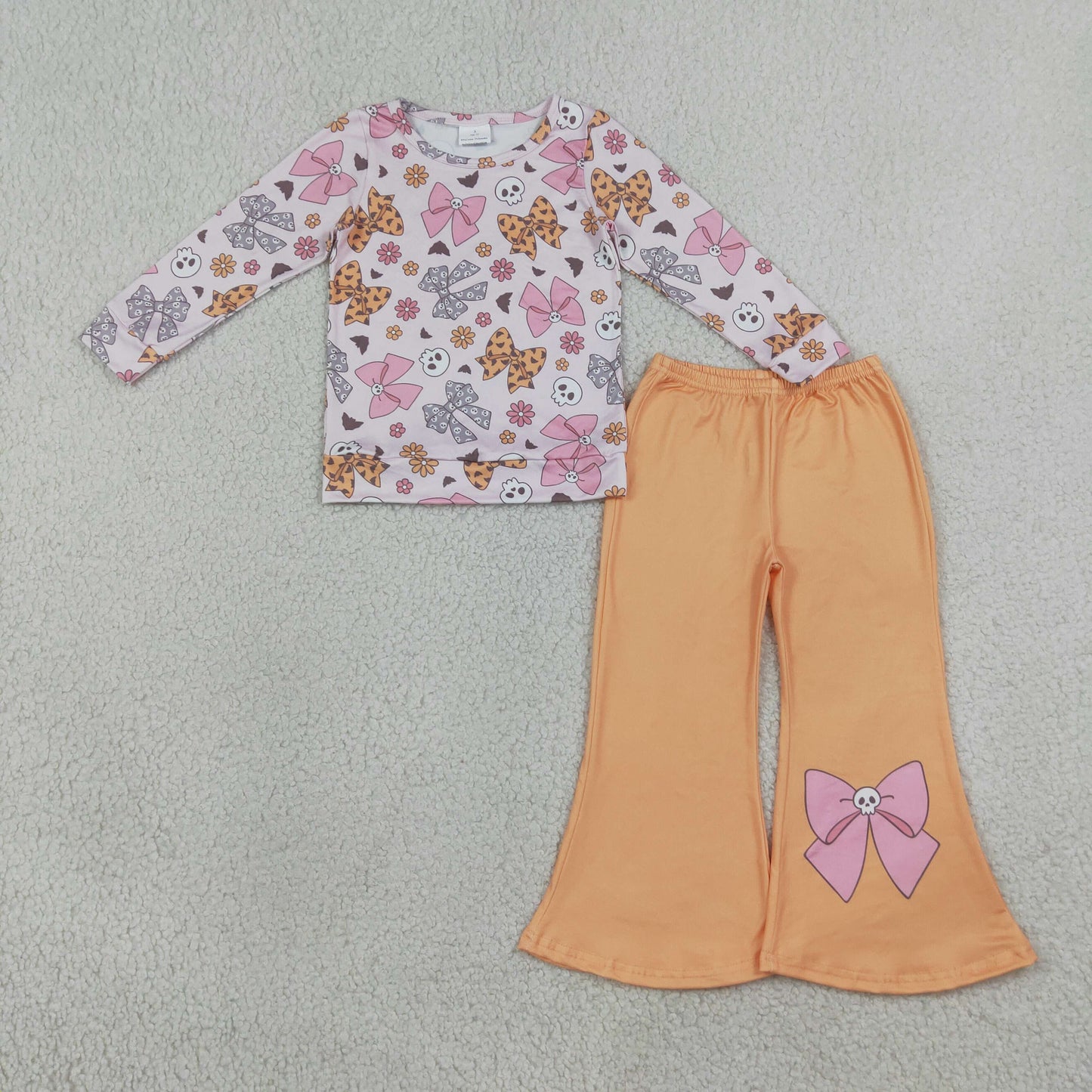 GLP3536 Halloween bows Spooky Pink Long Sleeve Pants Girls Set
