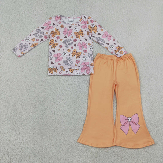GLP3536 Halloween bows Spooky Pink Long Sleeve Pants Girls Set