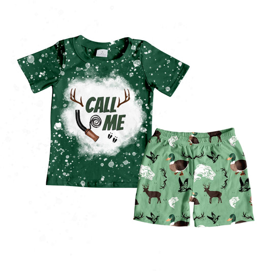 preorder BSSO0341 Hunting call me deer green short sleeve green mallard shorts boys set