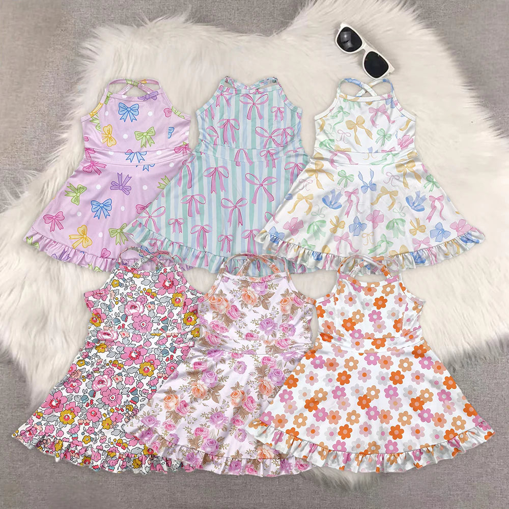 yoga dress with shorts flowers/bows RTS Sibling Clothes