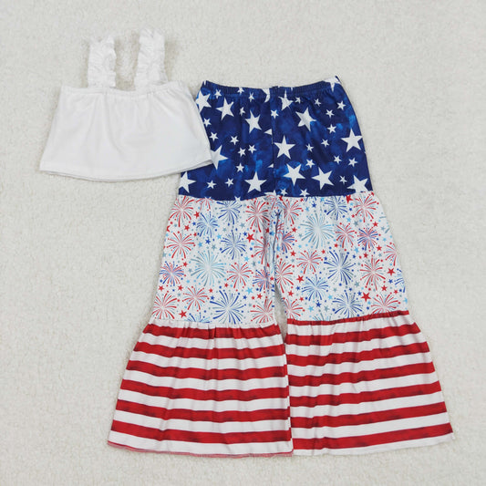 GSPO1959 July 4th camisole red striped star pants girls set