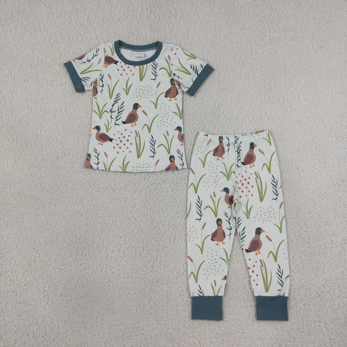 BSPO0519 hunting season mallard duck dark green short sleeve pants boys pajamas
