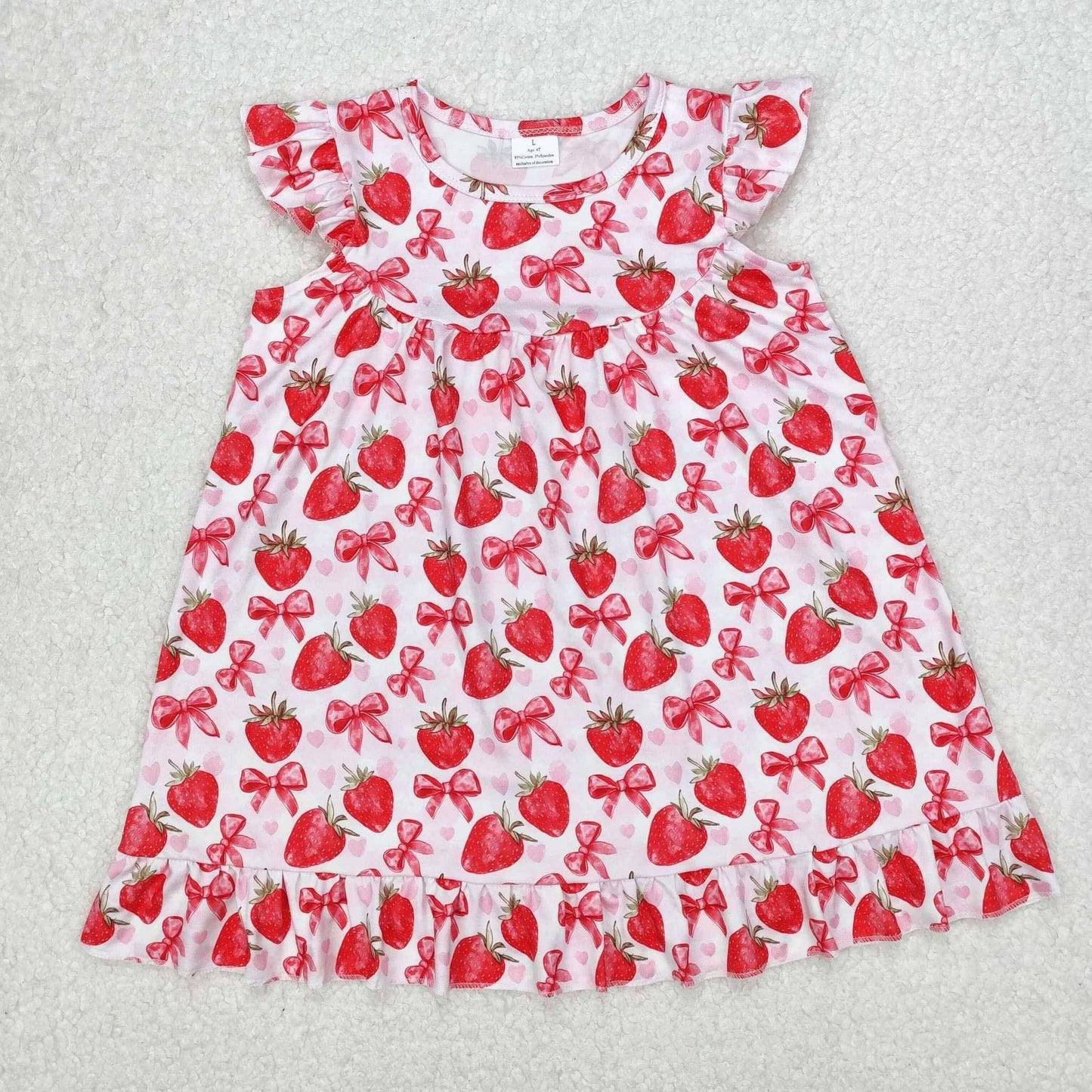 GSD1811 red strawberry bows flutter sleeve girls dress