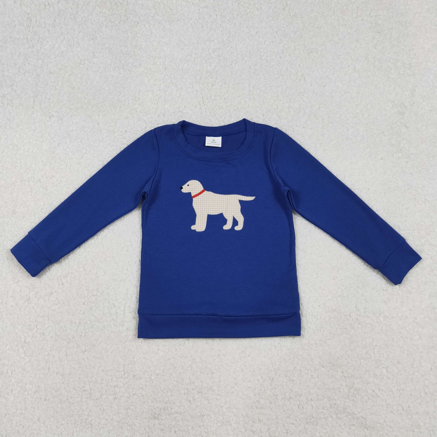 embroidery BT1333 hunting cute dog navy blue long sleeve boys top