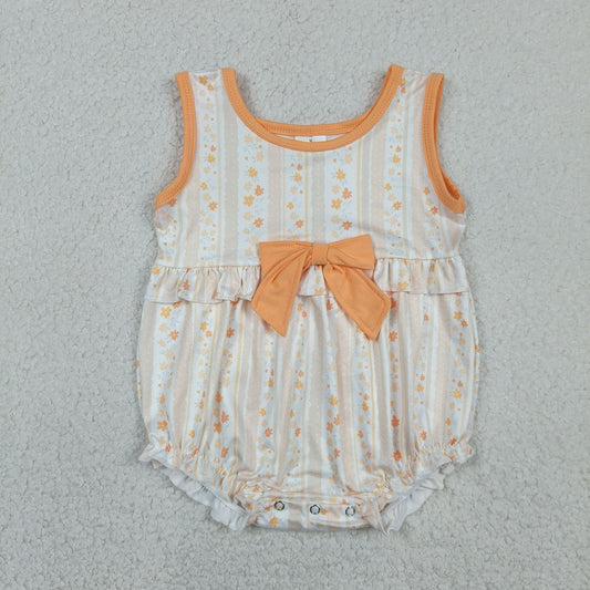 SR4122 Flowers Yellow Bow Sleeveless Girls Romper