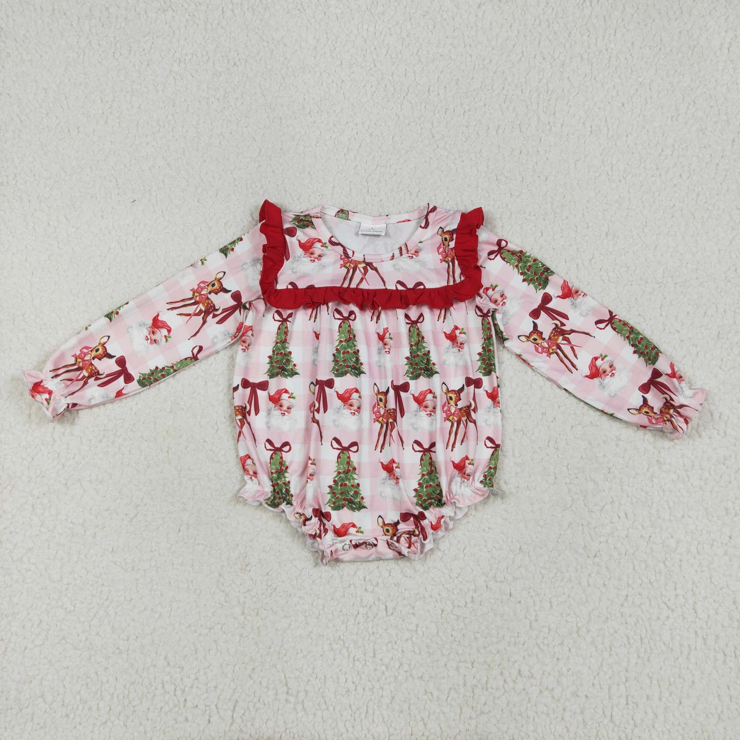 LR2274 Christmas tree Santa bows long sleeve girls romper