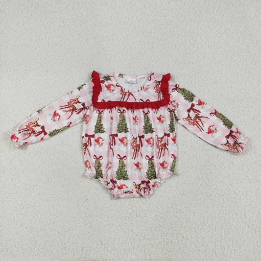 LR2274 Christmas tree Santa bows long sleeve girls romper