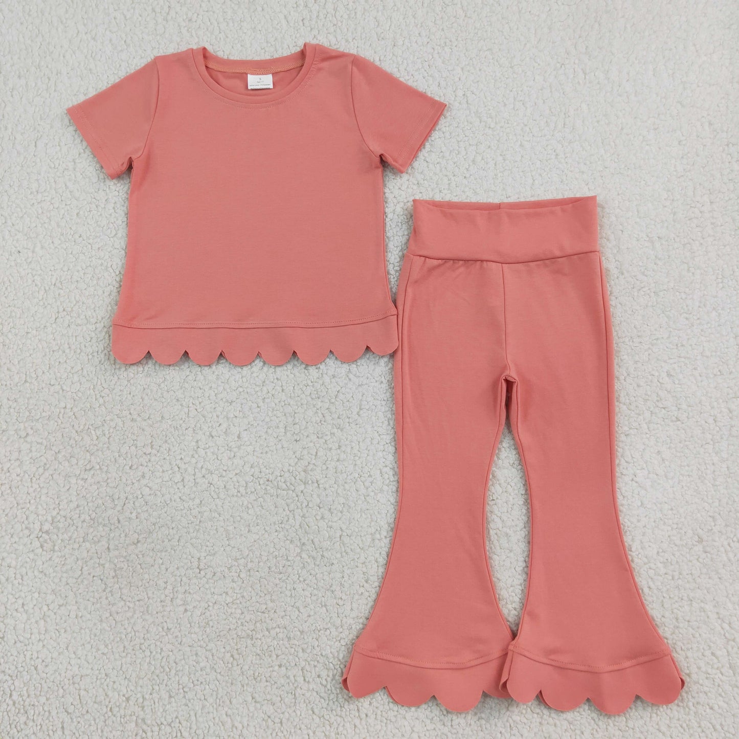 GSPO2338 Scallop Pink Short Sleeve Pants Girls Set