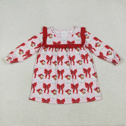 preorder GLD1047 Christmas Santa red bows pink long sleeve girls dress