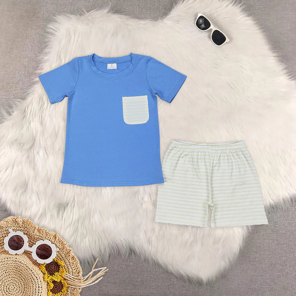 blue short sleeve shorts boys set Sibling Clothes RTS