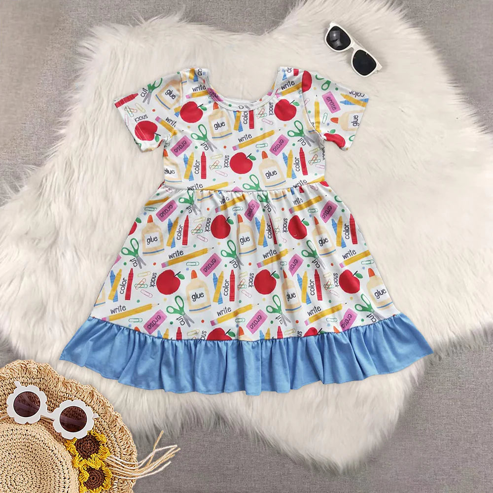 back to school apple girls dress RTS sibling clothes