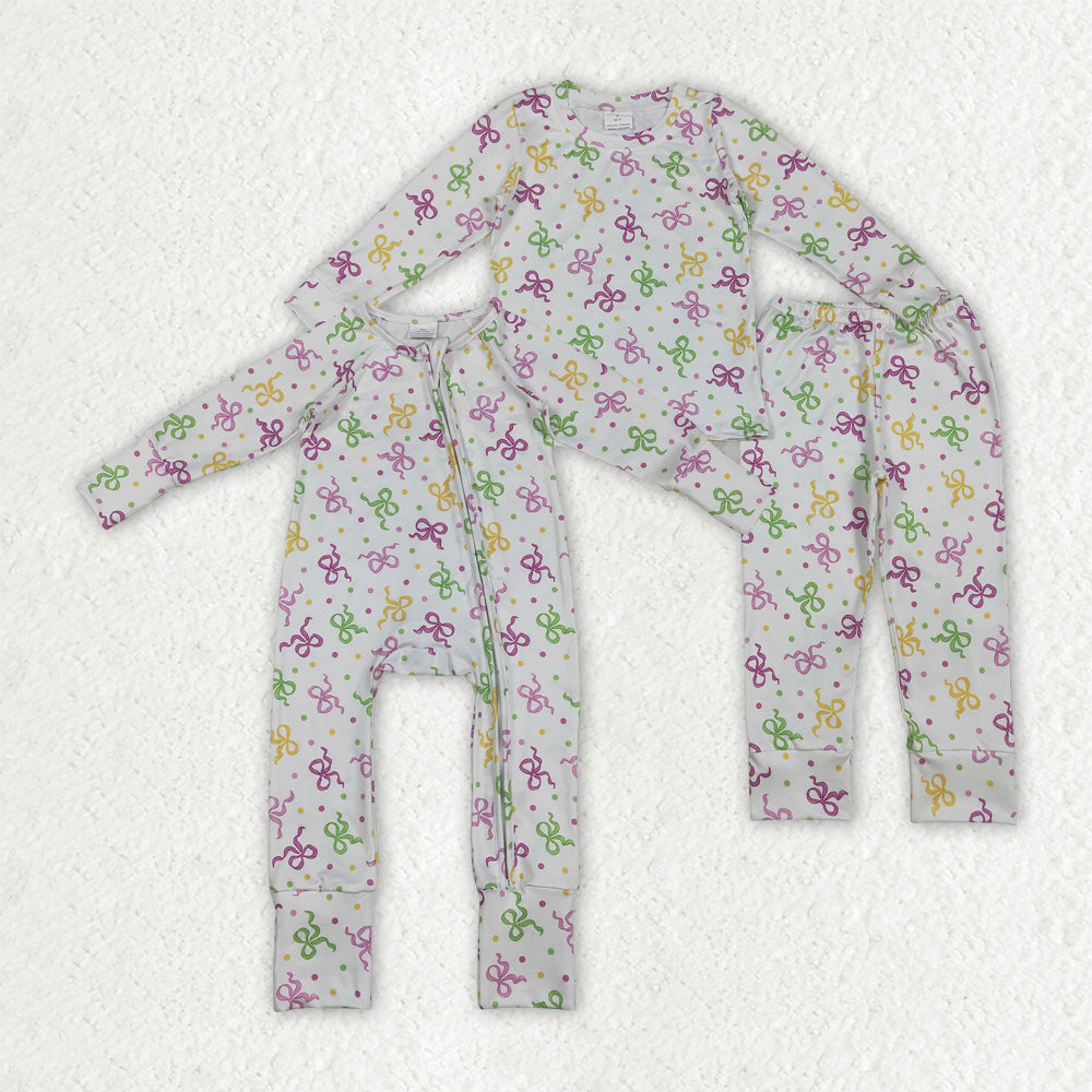 Mardi Gras Bows Romper/Pajamas RTS Sibling Clothes