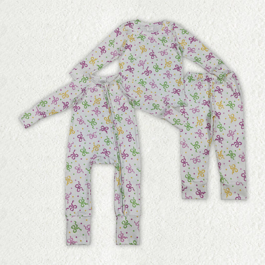 Mardi Gras Bows Romper/Pajamas RTS Sibling Clothes