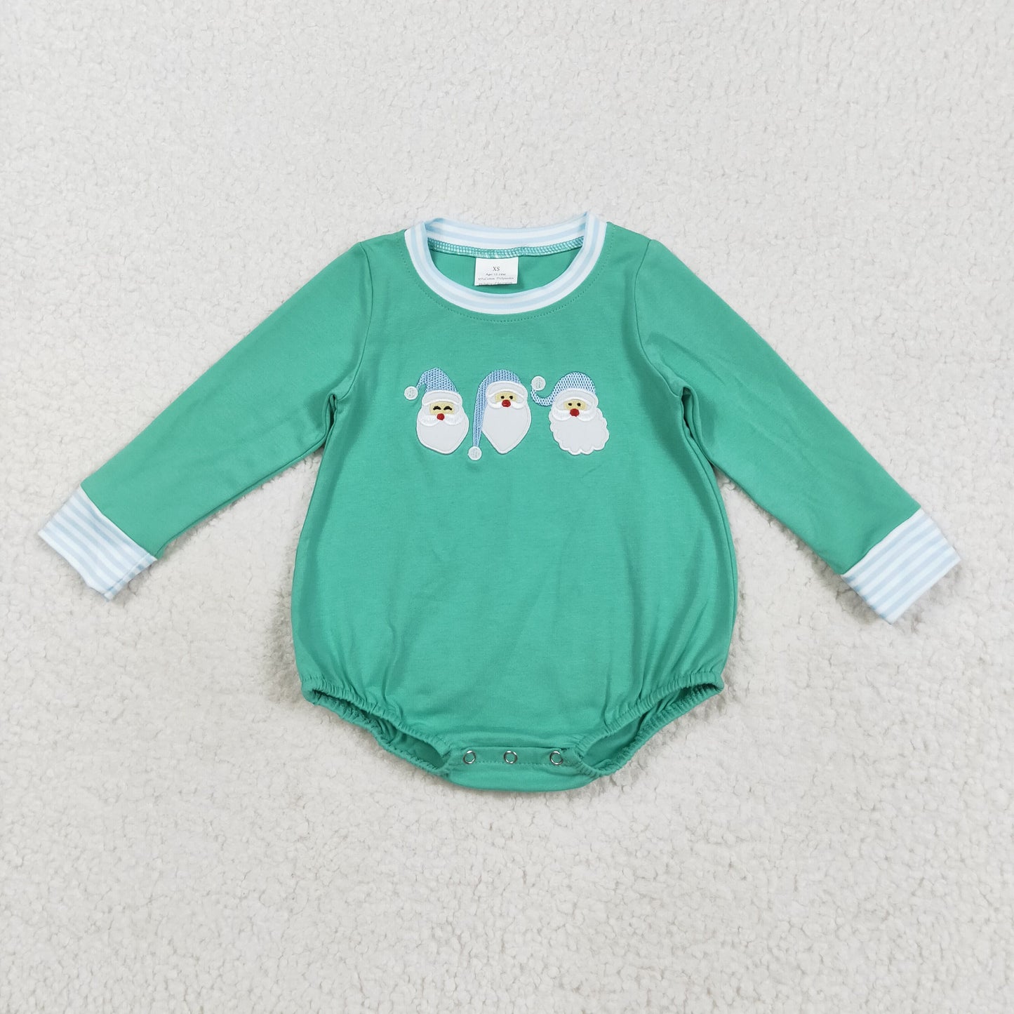 LR2412 embroidery Christmas Santa green long sleeve boys romper