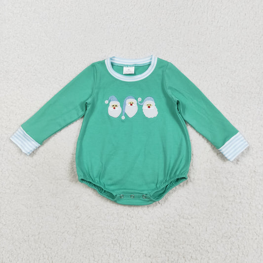 LR2412 embroidery Christmas Santa green long sleeve boys romper