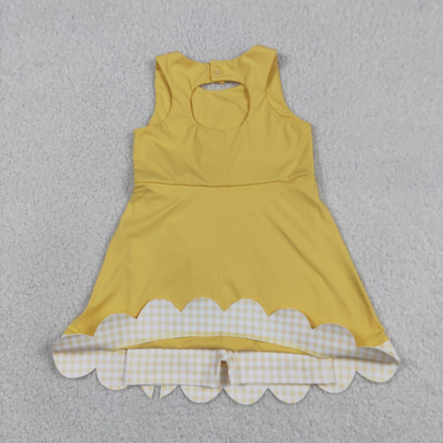 GSD3318 Yoga Solid Color Yellow Bows Sleeveless Skorts Girls Dress