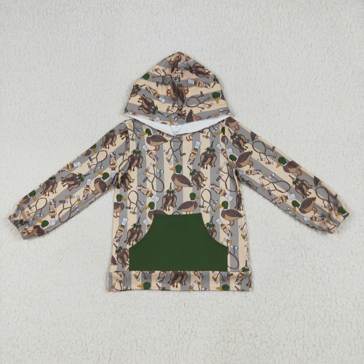 BT1267 hunting mallard duck green pocket long sleeve hoodie boys top